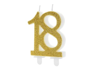 Świeczka urodzinowa Cyferka 18 złota brokatowa 7cm