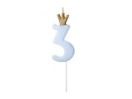 Świeczka urodzinowa Cyferka 3 jasnoniebieska 9,5cm