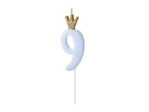 Świeczka urodzinowa Cyferka 9, jasnoniebieska 9,5cm