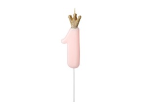 Świeczka urodzinowa Cyferka 1 jasnoróżowa 9,5cm