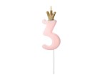Świeczka urodzinowa Cyferka 3 jasnoróżowa 9,5cm
