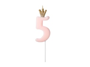Świeczka urodzinowa Cyferka 5 jasnoróżowa 9,5cm