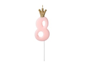 Świeczka urodzinowa Cyferka 8 jasnoróżowa 9,5cm