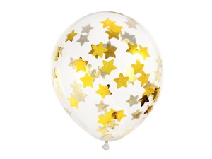 Balony z konfetti - gwiazdki, 30cm, złoty
