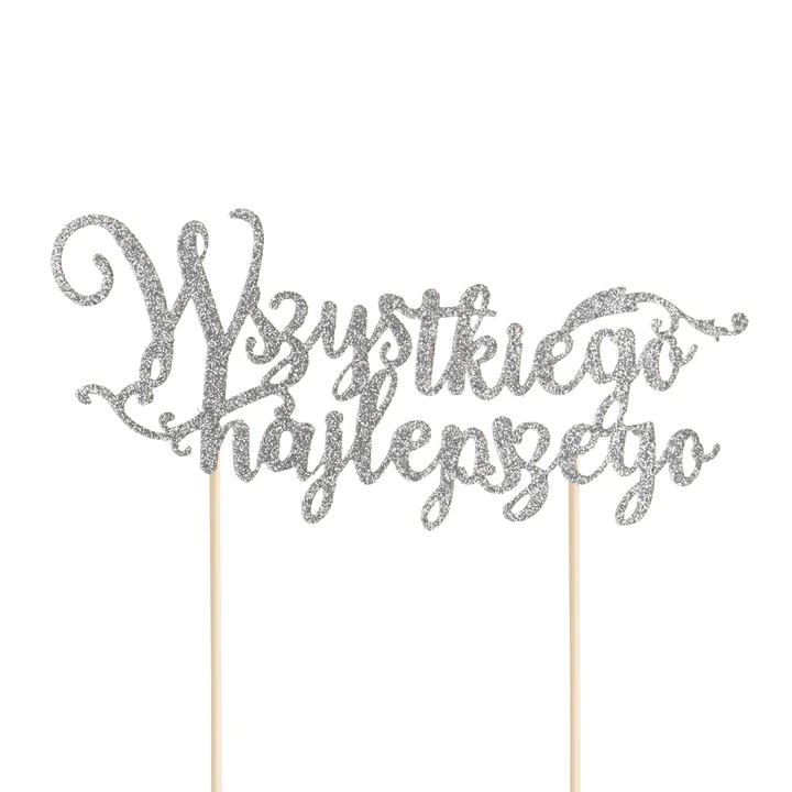 Wszystkiego najlepszego srebrne - Toppery na tort