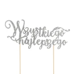 Wszystkiego najlepszego srebrne - Toppery na tort