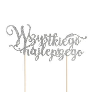 Wszystkiego najlepszego srebrne - Toppery na tort