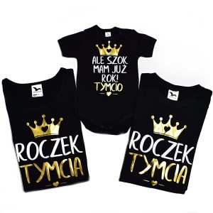 Zestaw urodzinowy ROCZEK mama tata synek - ALE SZOK MAM JUŻ ROK z imieniem dziecka