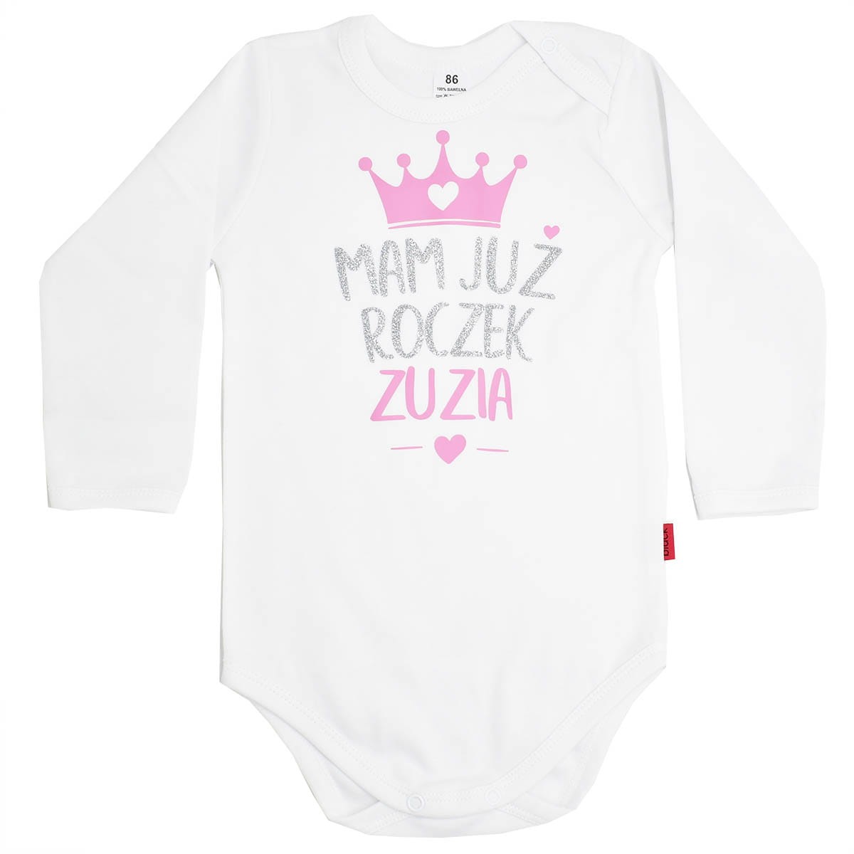 mam już roczek białe body z brokatowym nadrukiem