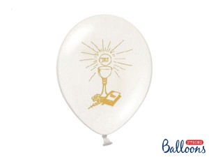 Balony 27cm I Komunia Święta - białe 6szt
