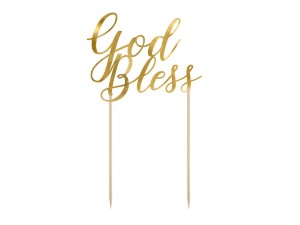 Topper na tort God Bless, złoty, 27,5cm