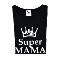 czarna koszulka z napisem super mama biała korona napis