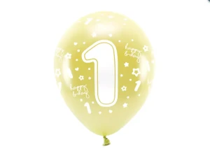 Balony Eco 33 cm, Cyfra 1, jasny złoty