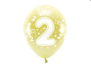 Balony Eco 33 cm, Cyfra 2, jasny złoty