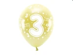 Balony Eco 33 cm, Cyfra 3, jasny złoty