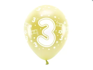 Balony Eco 33 cm, Cyfra 3, jasny złoty