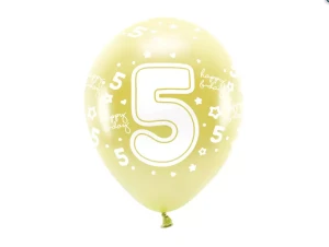 Balony Eco 33 cm, Cyfra 5, jasny złoty