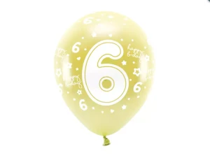 Balony Eco 33 cm, Cyfra 6, jasny złoty