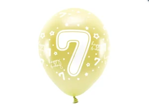 Balony Eco 33 cm, Cyfra 7, jasny złoty
