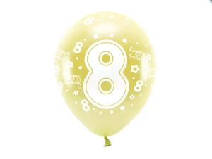 Balony Eco 33 cm, Cyfra 8, jasny złoty