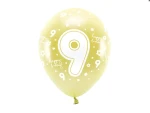 Balony Eco 33 cm, Cyfra 9, jasny złoty