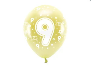 Balony Eco 33 cm, Cyfra 9, jasny złoty