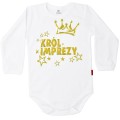 król imprezy białe body długi rękaw złoty nadruk przód