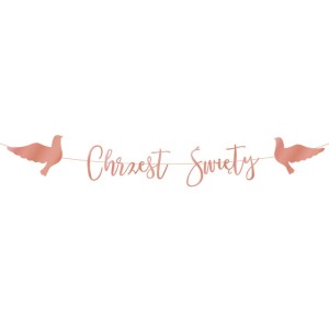 Baner Chrzest Święty różowo złoty napis 150 cm