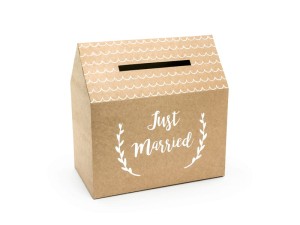 Pudełko na koperty - Just Married, kraft, 30x30,5x16,5cm