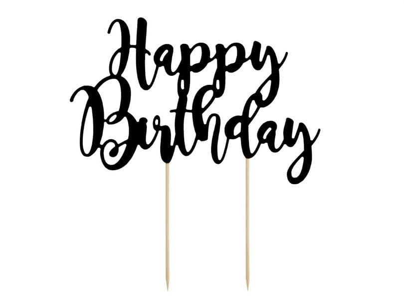 Topper na tort Happy Birthday, czarny, 22,5cm