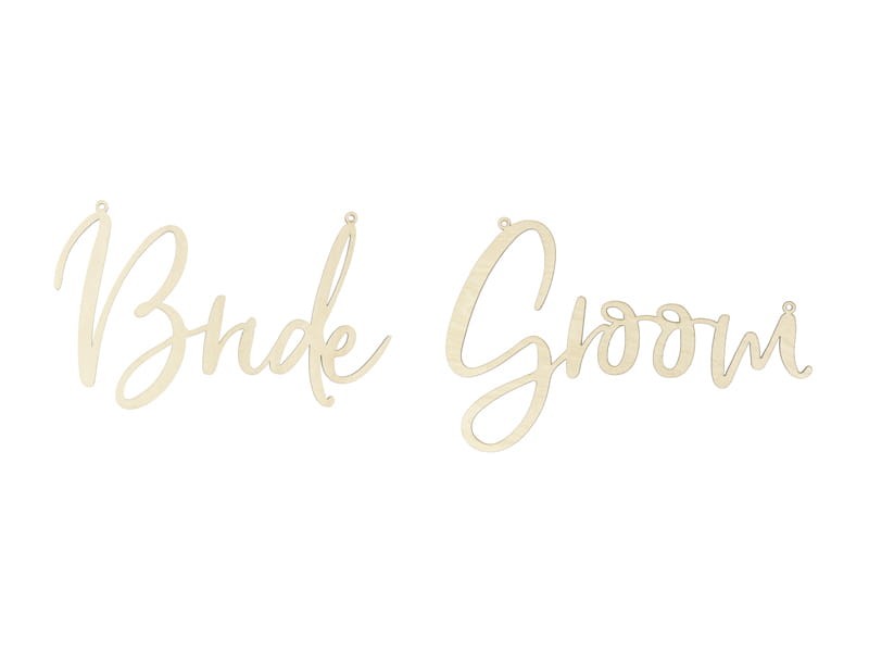 Zawieszki na krzesła - Bride Groom, naturalne drewno