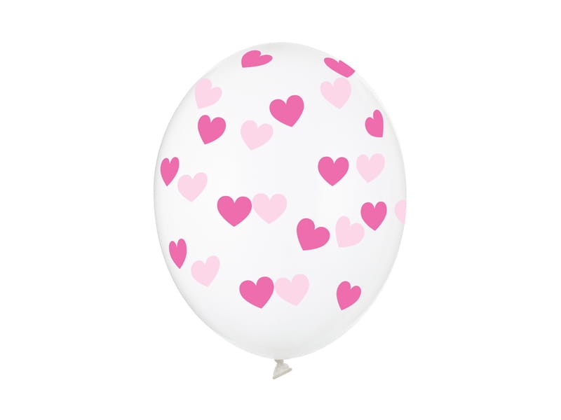 Balony 30cm, różowe serduszka, Crystal Clear