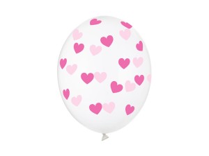 Balony 30cm, różowe serduszka, Crystal Clear