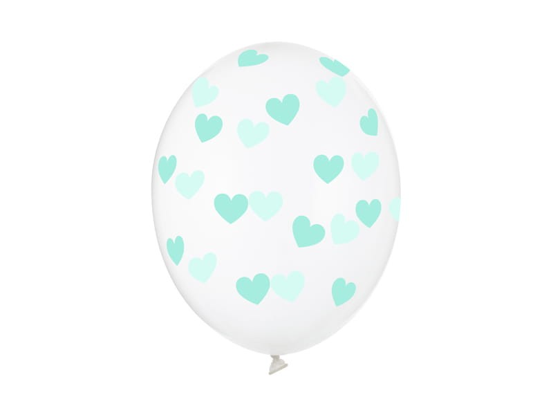 Balony 30cm, miętowe serduszka, Crystal Clear