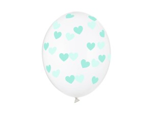 Balony 30cm, miętowe serduszka, Crystal Clear