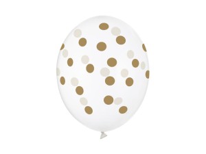 Balony 30cm, złote kropki, Crystal Clear