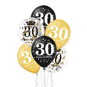 Zestaw balonów 30 urodziny z konfetti 12 cali 6szt