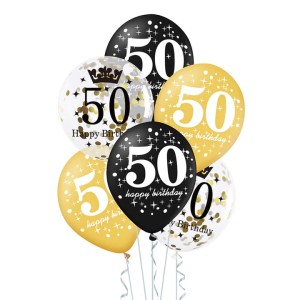 Zestaw balonów 50 urodziny z konfetti 12 cali 6 szt.