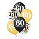 Zestaw balonów 60 urodziny z konfetti 12 cali 6szt