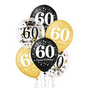 Zestaw balonów 60 urodziny z konfetti 12 cali 6szt