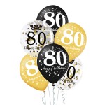 Zestaw balonów 80 urodziny z konfetti 12 cali 6szt