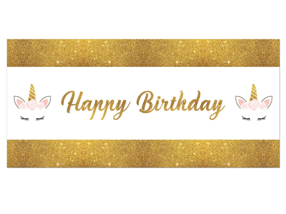 Plakat Happy Birthday Piękny Jednorożec - 70x33 cm
