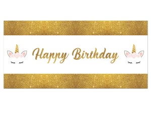 Plakat Happy Birthday Piękny Jednorożec - 70x33 cm