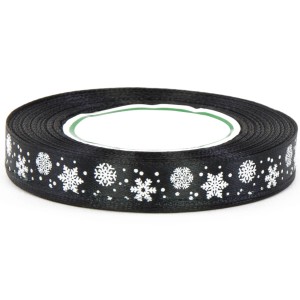 Wstążka satynowa czarna 12mm 23m ŚNIEŻYNKI święta