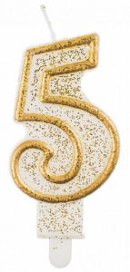 Świeczka urodzinowa Cyferka 5 złota, 6,5cm
