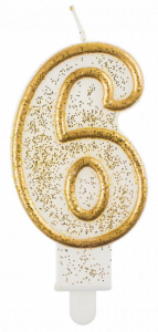 Świeczka urodzinowa Cyferka 6 złota, 6,5cm