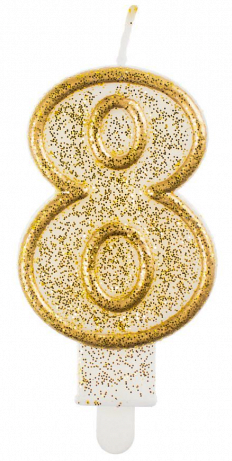 Świeczka urodzinowa Cyferka 8 złota, 6,5cm