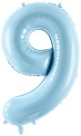 Balon foliowy Cyfra 9, 86cm, jasny niebieski XL
