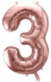 Balon foliowy Cyfra 3, 86cm, różowe złoto XL
