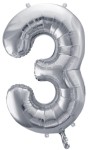 Balon foliowy Cyfra 3, 86cm, srebrny XL